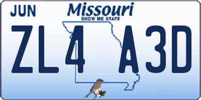 MO license plate ZL4A3D