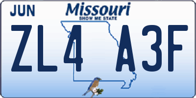 MO license plate ZL4A3F