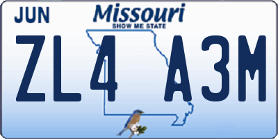 MO license plate ZL4A3M