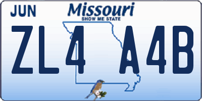 MO license plate ZL4A4B