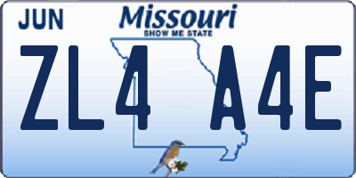MO license plate ZL4A4E