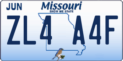 MO license plate ZL4A4F