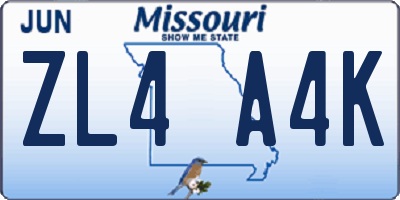 MO license plate ZL4A4K