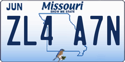 MO license plate ZL4A7N