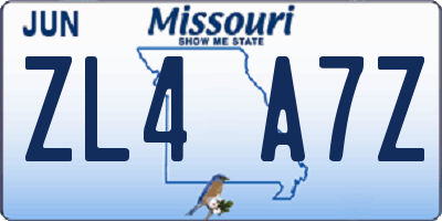 MO license plate ZL4A7Z