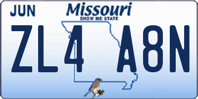 MO license plate ZL4A8N