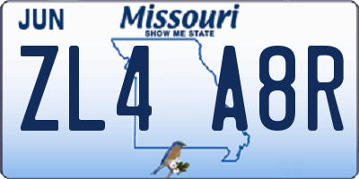 MO license plate ZL4A8R