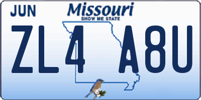 MO license plate ZL4A8U