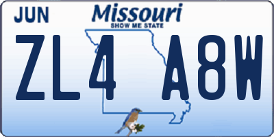 MO license plate ZL4A8W