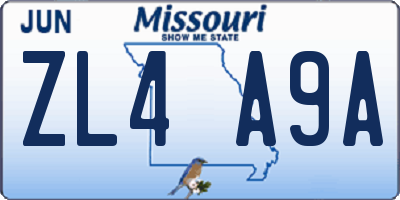 MO license plate ZL4A9A