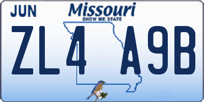 MO license plate ZL4A9B