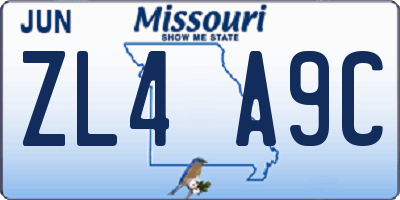 MO license plate ZL4A9C