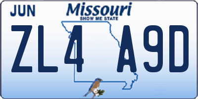 MO license plate ZL4A9D