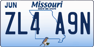 MO license plate ZL4A9N