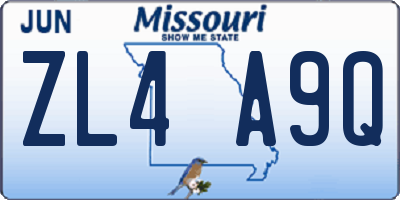 MO license plate ZL4A9Q