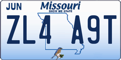 MO license plate ZL4A9T