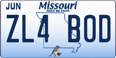 MO license plate ZL4B0D