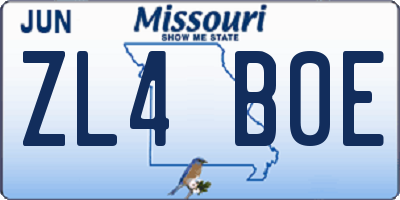 MO license plate ZL4B0E