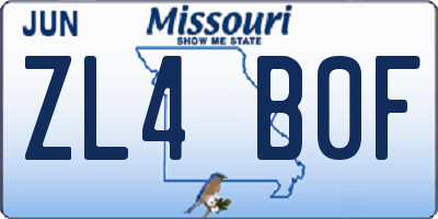 MO license plate ZL4B0F