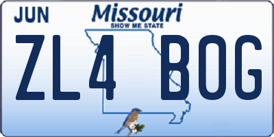 MO license plate ZL4B0G