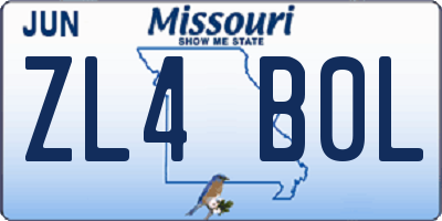 MO license plate ZL4B0L