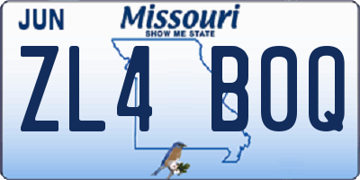 MO license plate ZL4B0Q