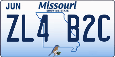 MO license plate ZL4B2C