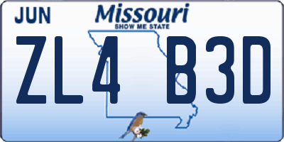 MO license plate ZL4B3D