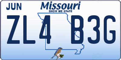 MO license plate ZL4B3G