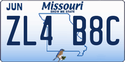 MO license plate ZL4B8C