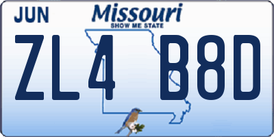 MO license plate ZL4B8D