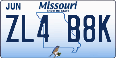 MO license plate ZL4B8K