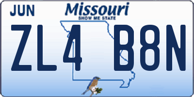 MO license plate ZL4B8N