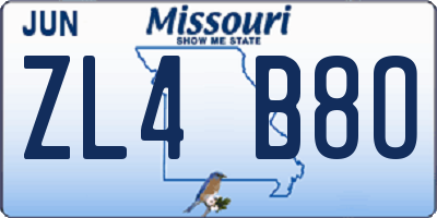 MO license plate ZL4B8O