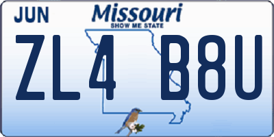 MO license plate ZL4B8U