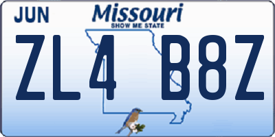 MO license plate ZL4B8Z