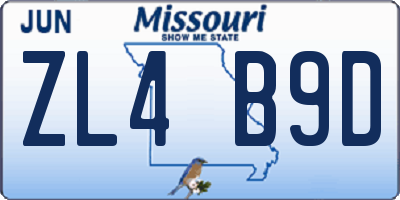 MO license plate ZL4B9D