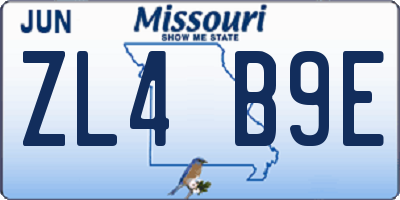MO license plate ZL4B9E