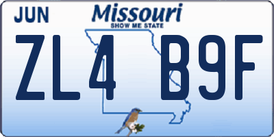 MO license plate ZL4B9F