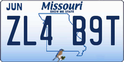 MO license plate ZL4B9T