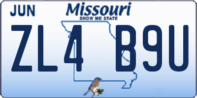 MO license plate ZL4B9U