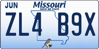 MO license plate ZL4B9X
