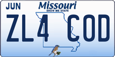 MO license plate ZL4C0D