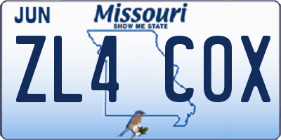 MO license plate ZL4C0X