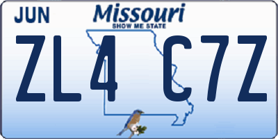 MO license plate ZL4C7Z