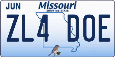 MO license plate ZL4D0E