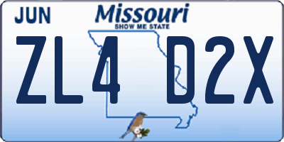 MO license plate ZL4D2X