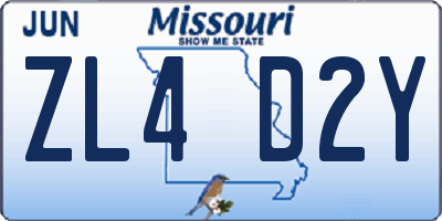 MO license plate ZL4D2Y