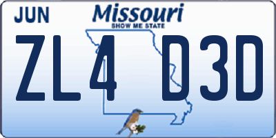 MO license plate ZL4D3D