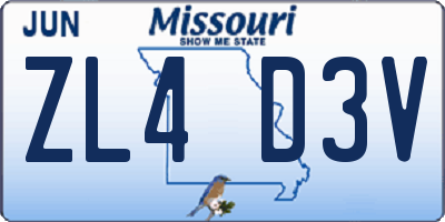 MO license plate ZL4D3V
